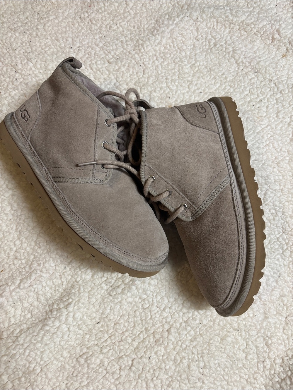 UGG Neumel Women's Boots Gray Suede Ankle Chukka Boots SIZE 9 Lined Lace Up